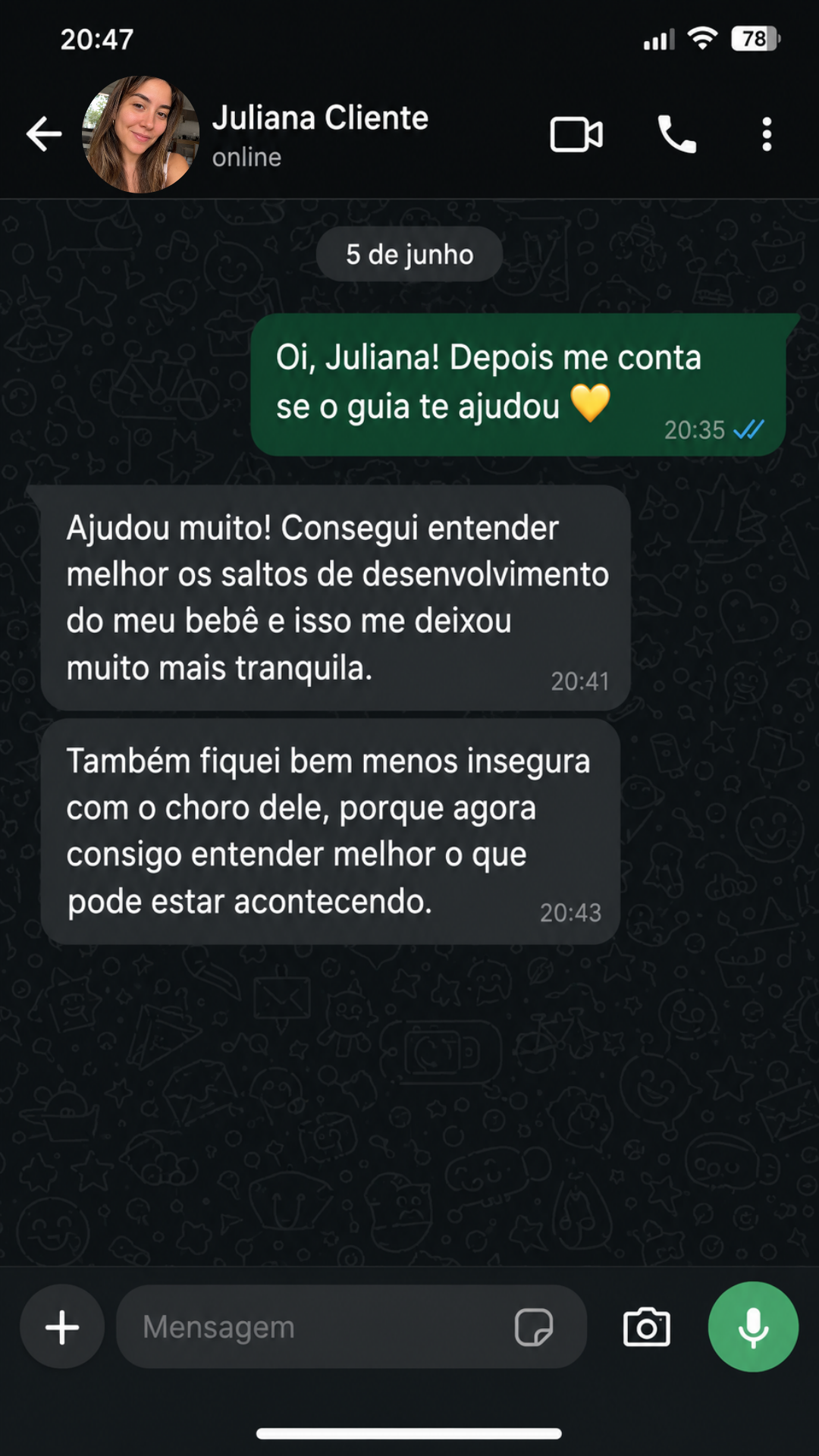 Conversa de mãe no WhatsApp sobre o guia 3